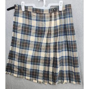 Vintage James Pringle Weavers Skirt Kilt Plaid Wool Blue Brown Sz 12 Distressed